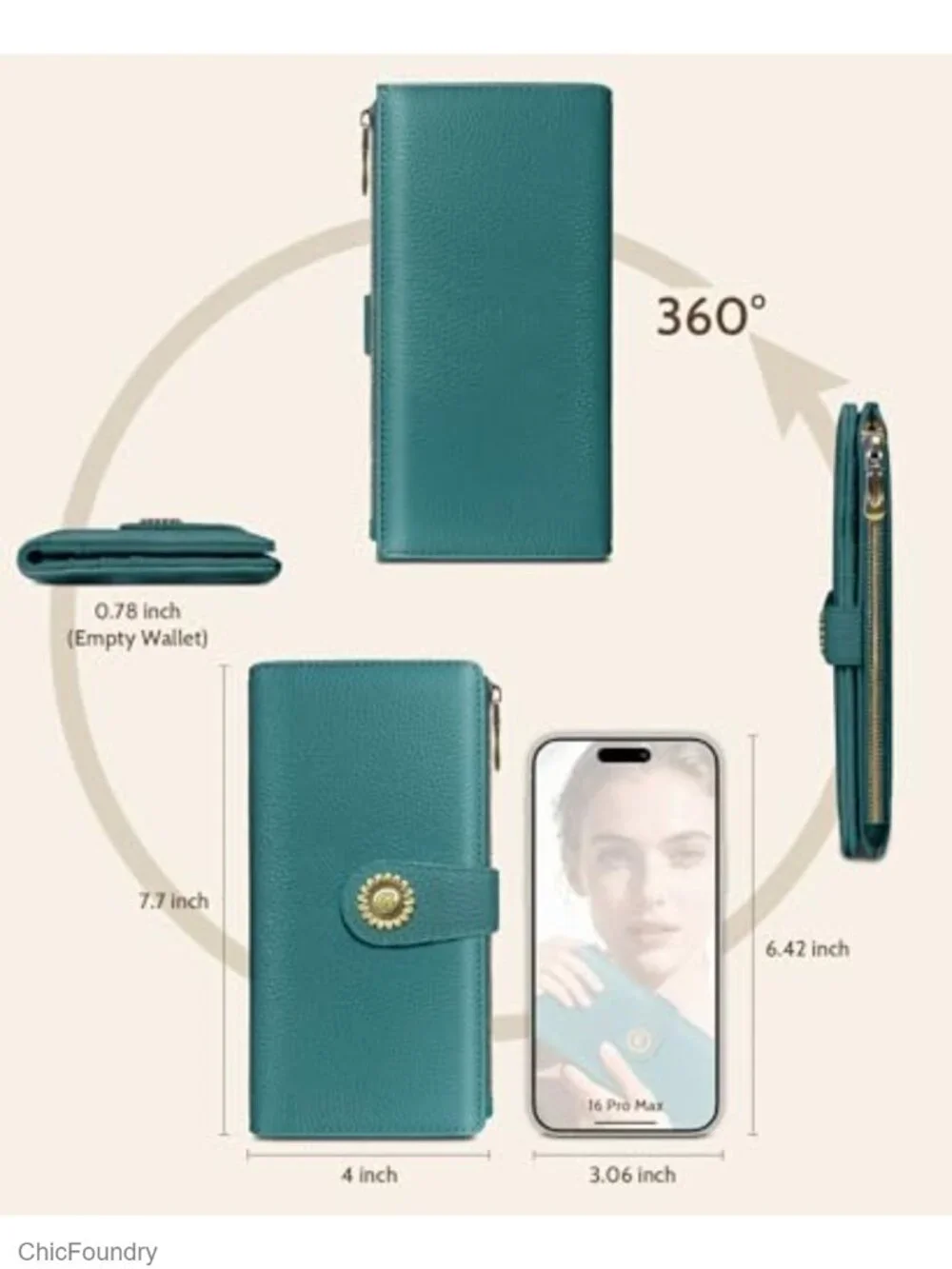 RFID Blocking Bifold PU Leather Wallet with 11 Card Slots, Zipper Coin Pocket